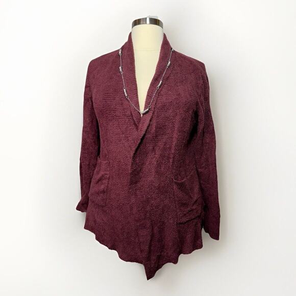 Rachel Zoe Cardigan Sweater Open Front Burgundy Plush Boucle Knit Soft Size L - Picture 1 of 11